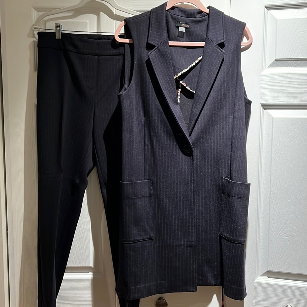 Renuar pant suit, pin striped, pant size 10 , long vest size 14, sold as set
